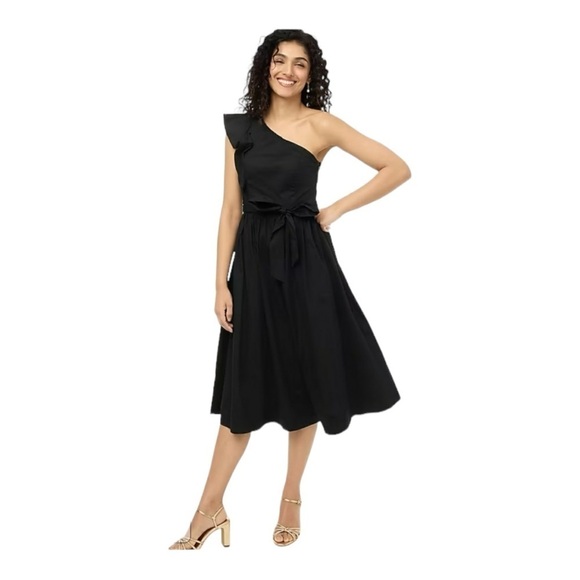 J. Crew Dresses & Skirts - J Crew Black One Shoulder Cotton Midi Dress Womens Size 6 Pockets NEW